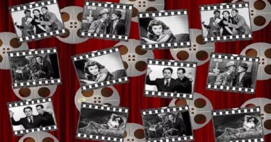 cartaz com cenas de filmes antigos em preto e branco